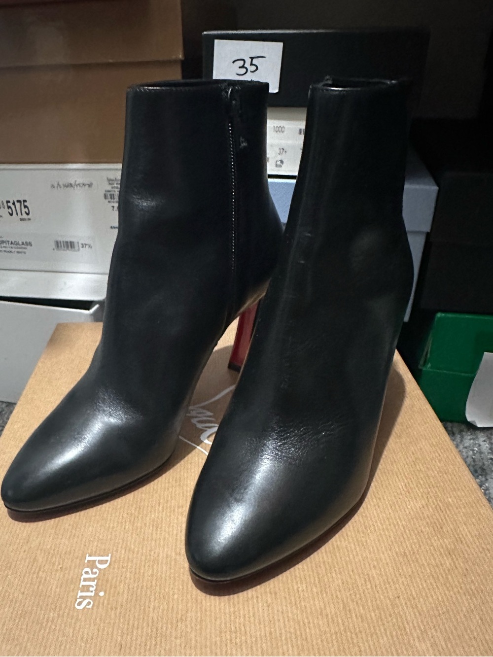 Christian Louboutin Black Leather Pointed Ankle Booties